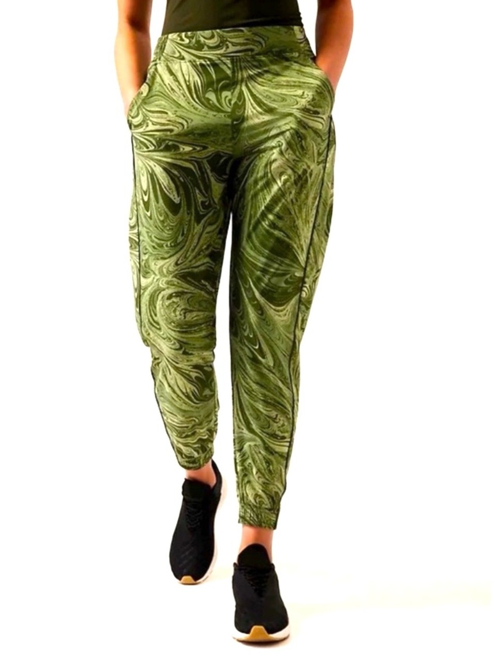 Athleta Olive Marble-Print Jogger Pants